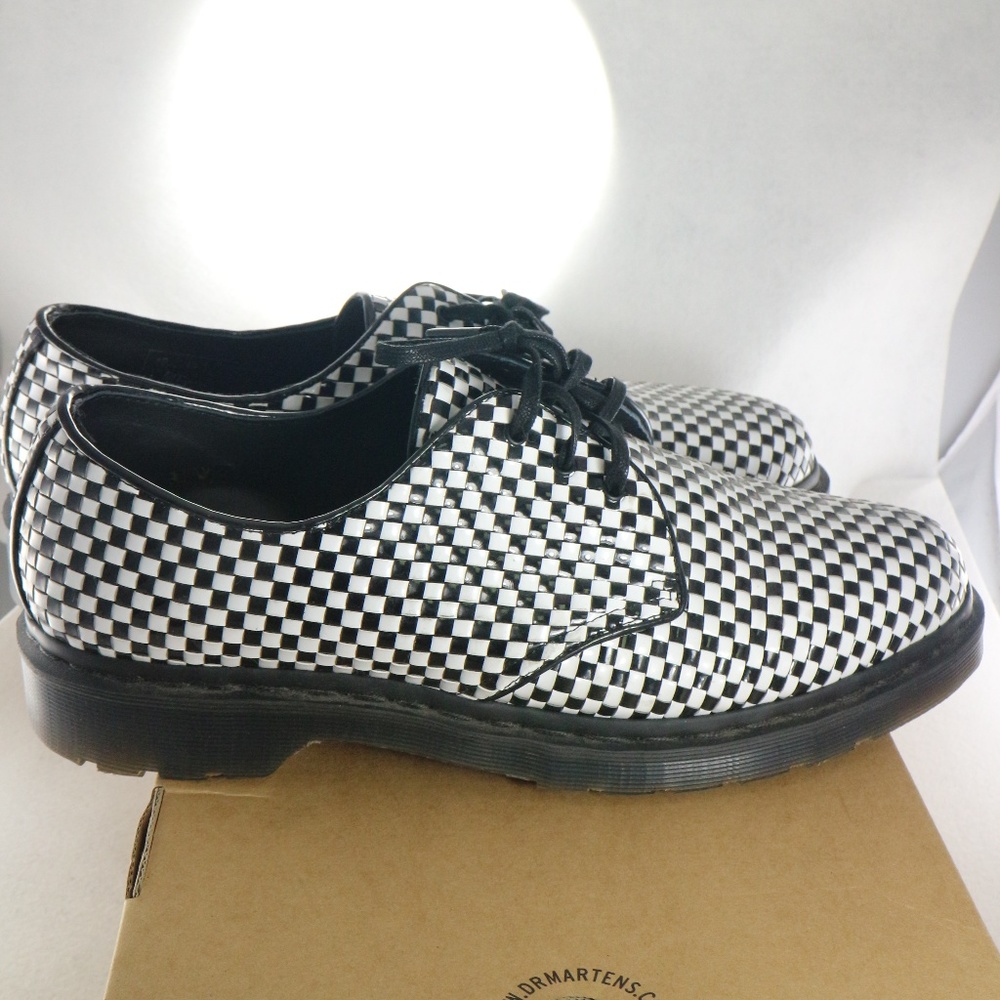 DR. MARTENS Hugh Black/White Woven Checkered Shoes - Picture 2 of 8